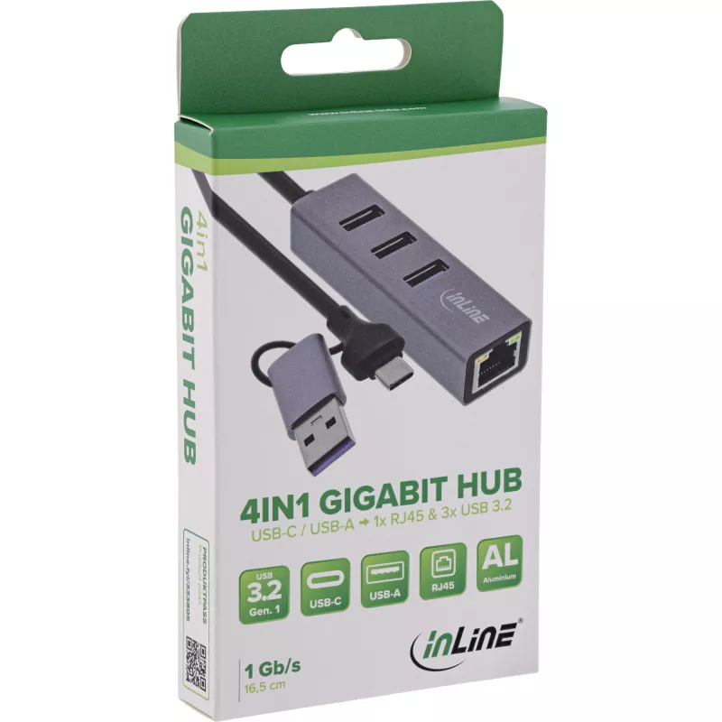 InLine 33380S Hub διασύνδεσης USB 3.2 Gen 1 (3.1 Gen 1) Type-A + Type-C 5000 Mbit/s Γκρι