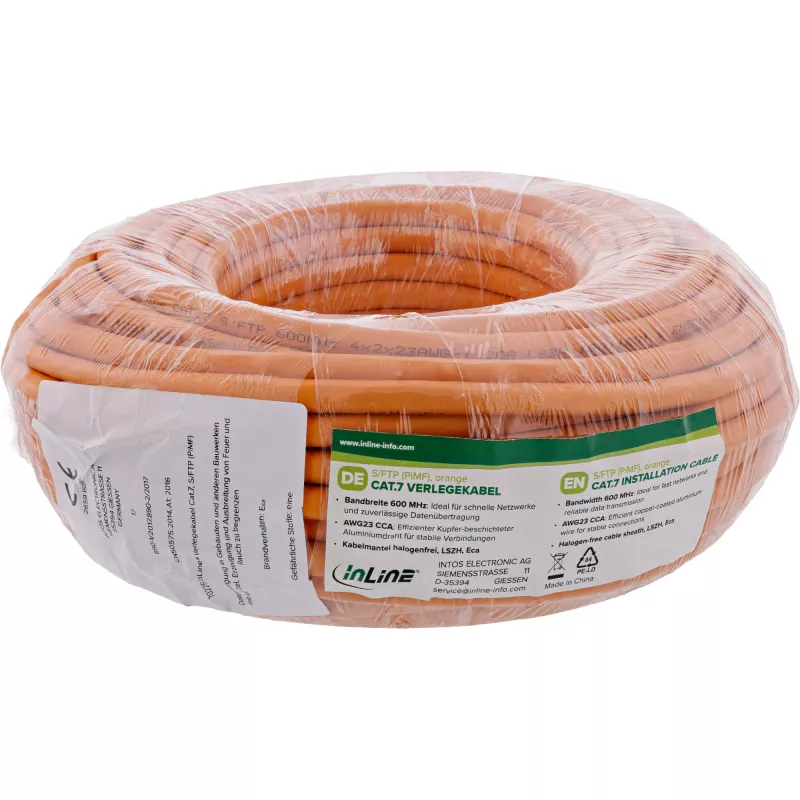 Καλώδιο δικτύου InLine 70220I RJ45 Cat.7 600MHz 1m Πορτοκαλί