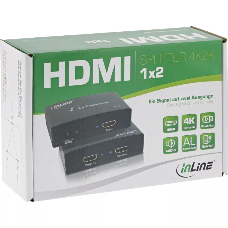 InLine διαχωριστής/διανομέας HDMI, 2 θέσεων, συμβατός με 4K2K