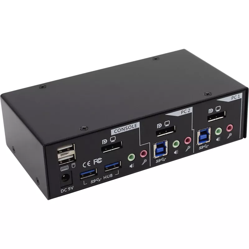Επιτραπέζιος διακόπτης KVM InLine 2 Θυρών DisplayPort USB 3.0 Hub με ήχο
