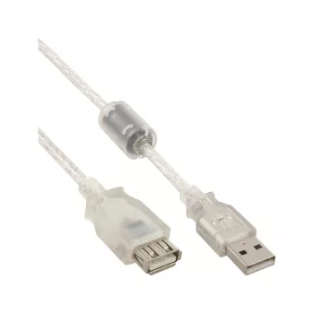 Καλώδιο επέκτασης USB 2.0 InLine Type A αρσενικό/θηλυκό, διαφανές, με φερρίτη, 5 m