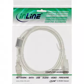 Καλώδιο επέκτασης USB 2.0 InLine Type A αρσενικό/θηλυκό, διαφανές, με φερρίτη, 5 m