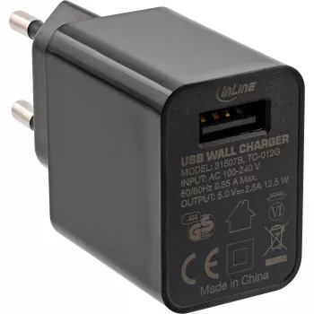 Τροφοδοτικό USB InLine Single, 100-240V σε 5V/2,5A, μαύρο