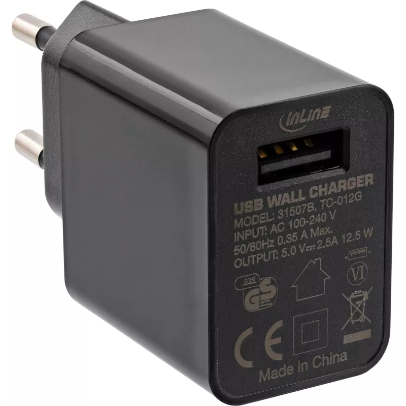 Τροφοδοτικό USB InLine Single, 100-240V σε 5V/2,5A, μαύρο
