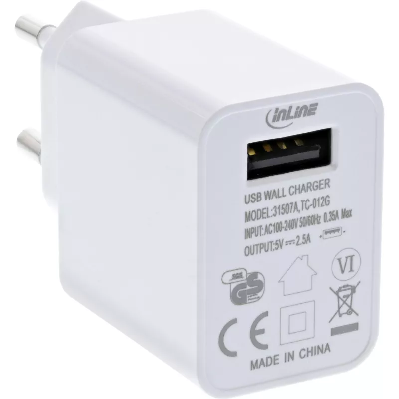 Τροφοδοτικό USB InLine Single, 100-240V σε 5V/2,5A, λευκό