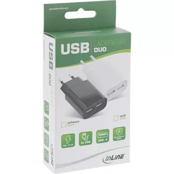 Τροφοδοτικό USB InLine DUO, 2 Θυρών 100-240VAC σε 5V / 2.1A λευκό