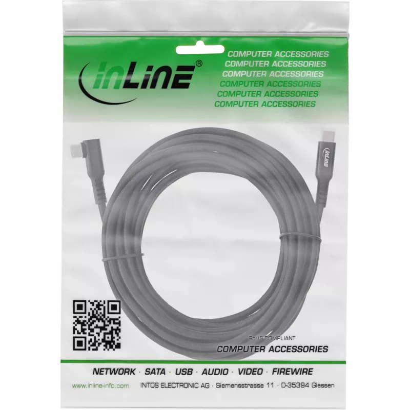 InLine Καλώδιο USB 3.2 Gen.1, βύσμα USB Type-C/βύσμα γωνιακό για VR, μαύρο, 5m