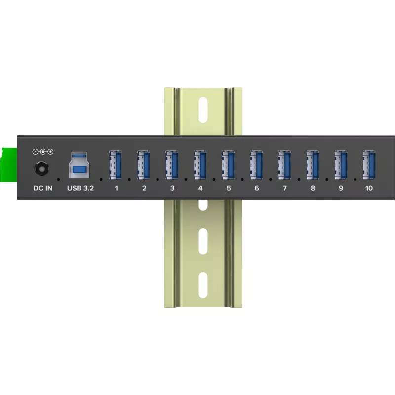 InLine 35396C βιομηχανικό hub USB 3.2 Gen 1 10 θυρών, 10x USB-A 5 Gb/s, USB-B, αλουμίνιο, ράγα DIN, με τροφοδοτικό, μαύρο