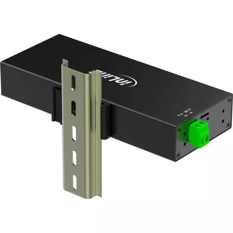 InLine 35396C βιομηχανικό hub USB 3.2 Gen 1 10 θυρών, 10x USB-A 5 Gb/s, USB-B, αλουμίνιο, ράγα DIN, με τροφοδοτικό, μαύρο