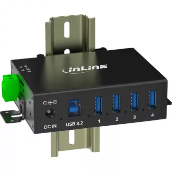 InLine 35396A βιομηχανικός διανομέας USB 3.2 Gen 1, 4x USB-A, θύρα υπολογιστή USB-B, 5 Gbit/s, περίβλημα αλουμινίου, μαύρο, με τροφοδοτικό