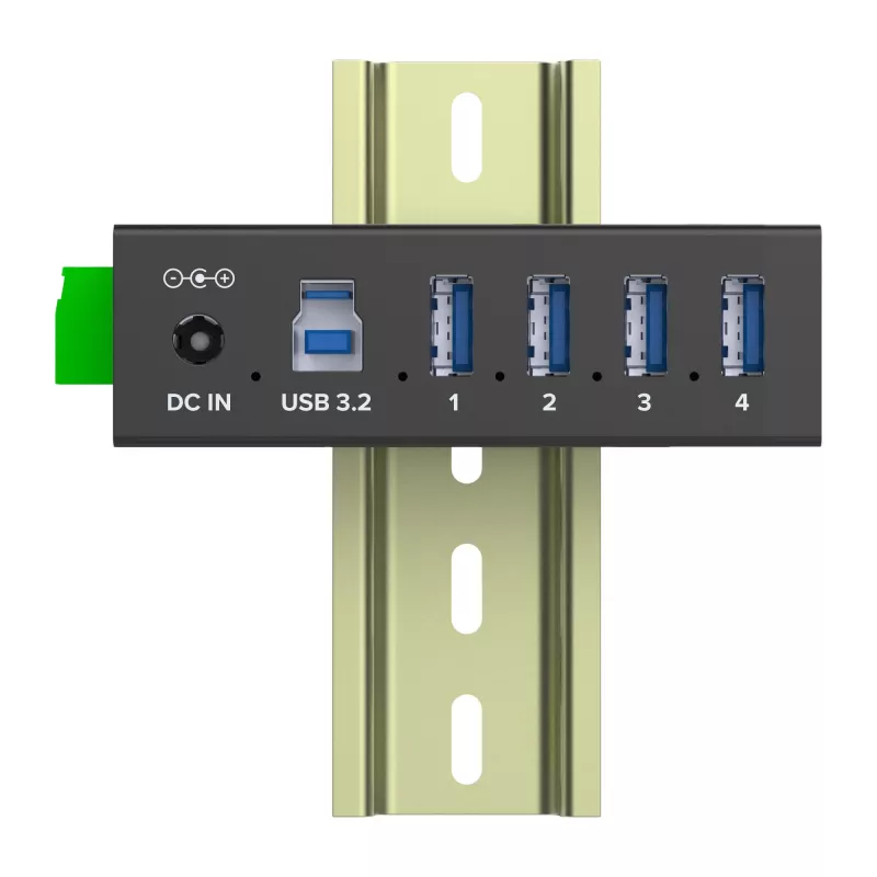 InLine 35396A βιομηχανικό hub USB 3.2 Gen 1 4 θυρών, 4x USB-A 5 Gb/s, USB-B, αλουμίνιο, ράγα DIN, με τροφοδοτικό, μαύρο