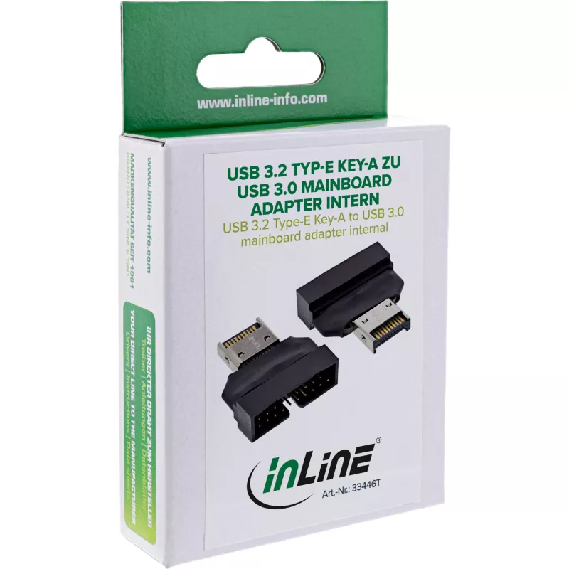 InLine 33446T Προσαρμογέας καλωδίου USB Type-E Key A, 20-πολικό USB 3.0 Header, 19-πολικό Μαύρο