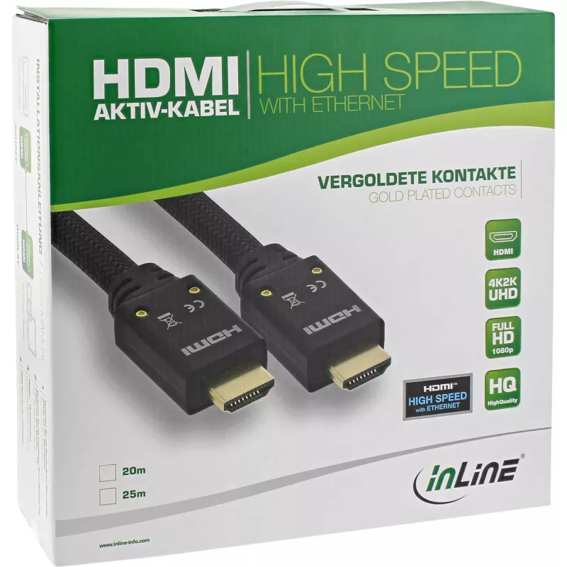 InLine Ενεργό καλώδιο HDMI, HDMI-High Speed με Ethernet, Α/Α, πλέγμα νάιλον, 25m