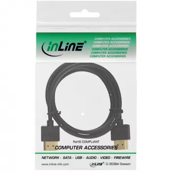 InLine Καλώδιο High Speed HDMI με Ethernet, AM/AM, εξαιρετικά επίπεδο, μαύρο/χρυσό, 1,5 m