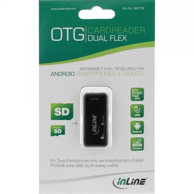 InLine OTG Αναγνώστης καρτών Dual Flex για SD, microSD με θύρα USB και 2 υποδοχές καρτών