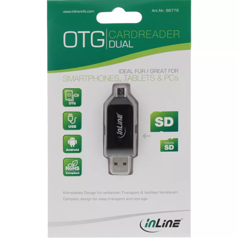 InLine OTG Διπλός αναγνώστης καρτών για SD και microSD 66779
