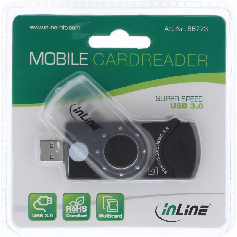 InLine USB 3.0 Φορητός αναγνώστης καρτών με 2 υποδοχές για SD SDHC SDXC microSD