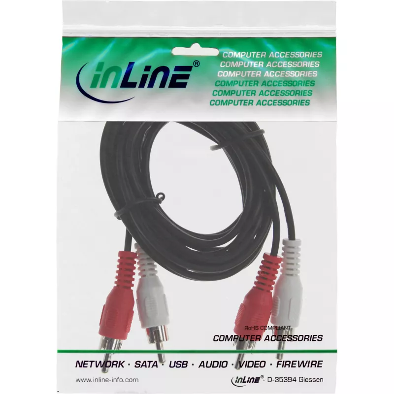 InLine Καλώδιο ήχου, 2x RCA M/M 10m, αρσενικό, 2 x RCA, αρσενικό, 10 m, Μαύρο