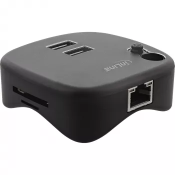 InLine Πολυπροσαρμογέας USB 3.0, 2xUSB-A, RJ45, αναγνώστης καρτών SD/MicroSD, μαύρο