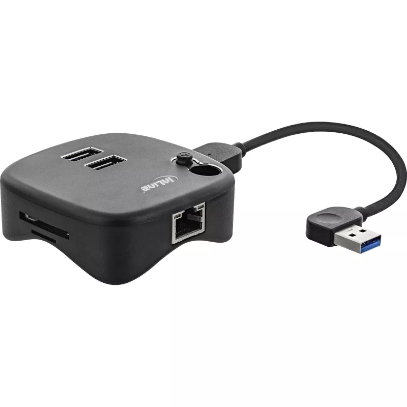 InLine Πολυπροσαρμογέας USB 3.0, 2xUSB-A, RJ45, αναγνώστης καρτών SD/MicroSD, μαύρο