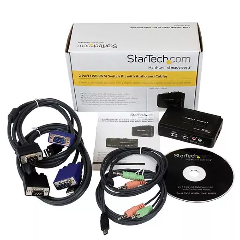 StarTech.com Κιτ διακόπτη KVM USB 2 θυρών μαύρο με ήχο και καλώδια