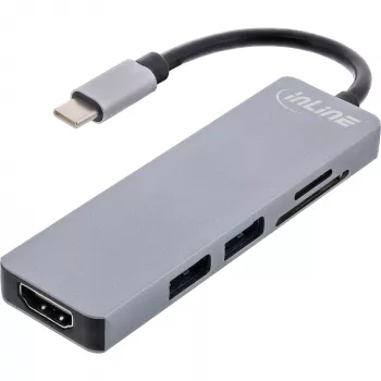 InLine Multi-Hub USB 3.2 Gen.1, 2x USB-A, HDMI 4K/30Hz, αναγνώστης καρτών, αλουμίνιο, γκρι