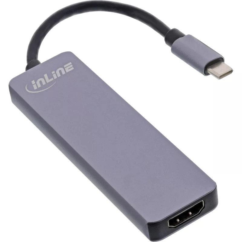 InLine Multi-Hub USB 3.2 Gen.1, 2x USB-A, HDMI 4K/30Hz, αναγνώστης καρτών, αλουμίνιο, γκρι