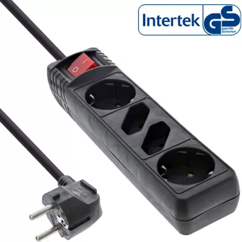 InLine Πολύπριζο, 4 θέσεων, 2x CEE7/3 + 2x Euro CEE 7/16, μαύρο, 5m
