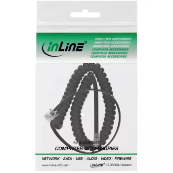 InLine Σπειροειδές καλώδιο ακουστικού, RJ10 4P4C M/M, μαύρο, έως 4m