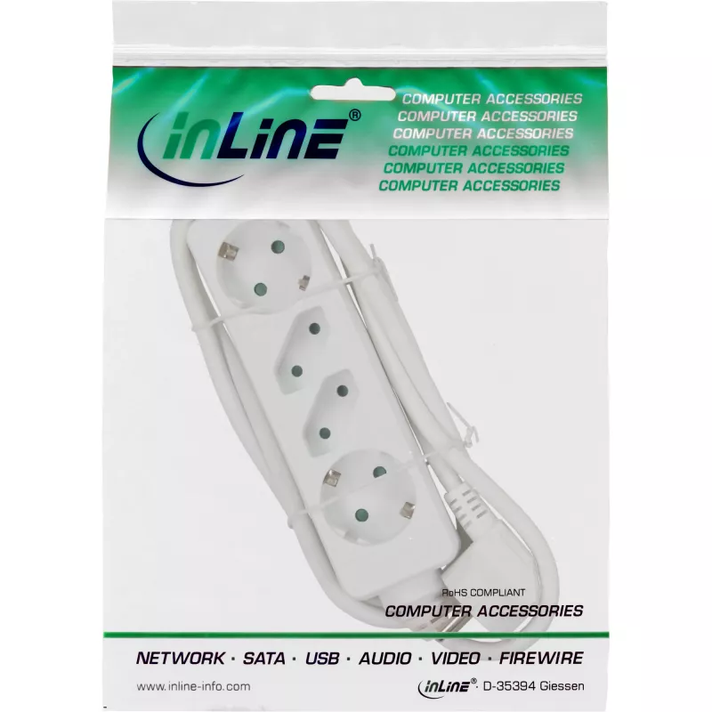 Πολύπριζο InLine, 4 θέσεων, 2x CEE7/3 + 2x Euro CEE 7/16, λευκό, 5m