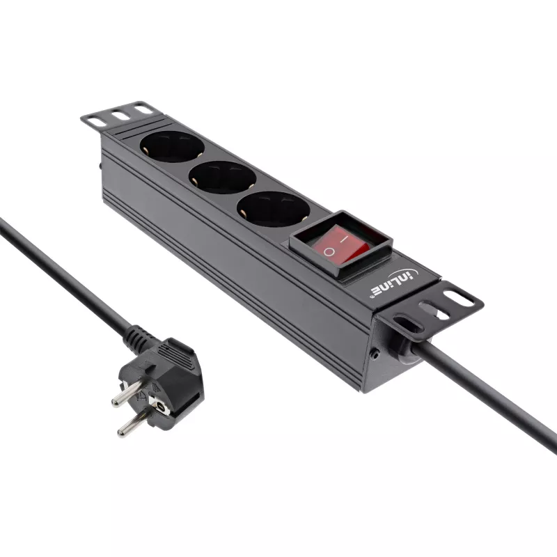PDU InLine 10 ιντσών, 3 θέσεων Schutzkontakt, με διακόπτη, 2m, μαύρο