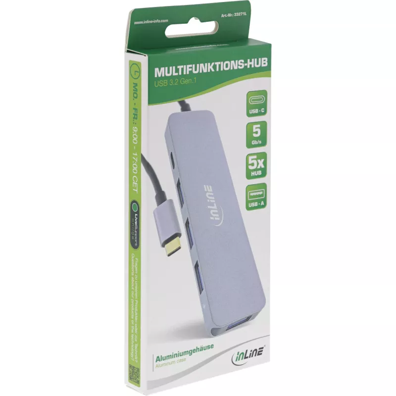 USB Hub InLine USB 3.2 USB-C Multi Hub 4x USB-A 5Gb/s + USB-C (δεδομένα/PD 87W)