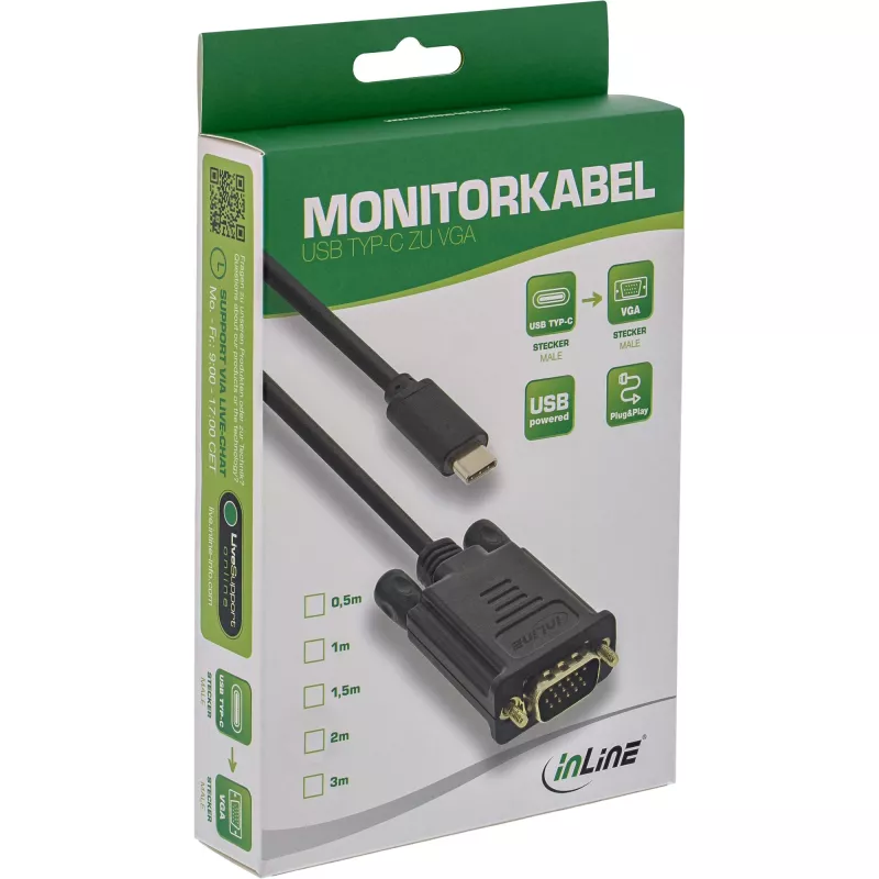 Καλώδιο οθόνης USB InLine, USB-C βύσμα / VGA βύσμα (DP Alt Mode), μαύρο, 2 m