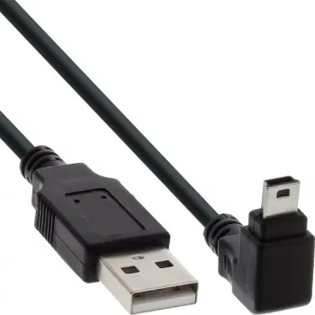 Καλώδιο USB Type-A αρσενικό / Mini-USB αρσενικό 5 ακίδων γωνιακό 90° μαύρο 0,5 m InLine 34205