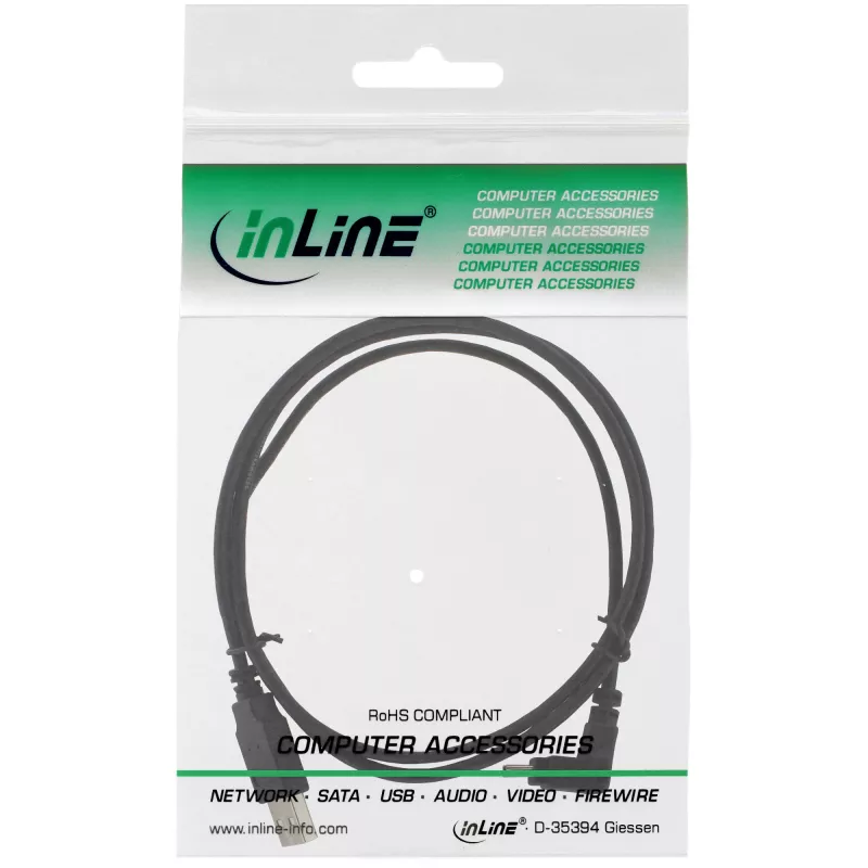 InLine Καλώδιο USB Type-A αρσενικό / Mini-USB αρσενικό 5 Pin γωνιακό 90° μαύρο 2 m