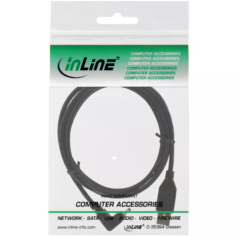 Καλώδιο USB Type-A αρσενικό / Mini 5-Pin αρσενικό γωνιακό 90° μαύρο 1 m InLine 34110