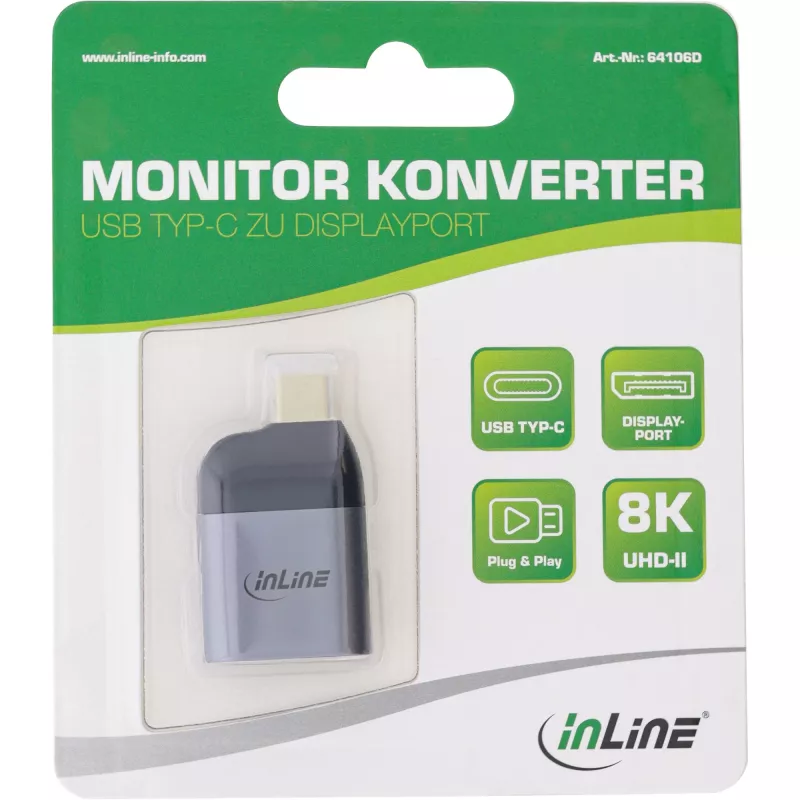 Προσαρμογέας οθόνης USB InLine 64106D USB-C αρσενικό σε DisplayPort υποδοχή θηλυκή 8K60Hz