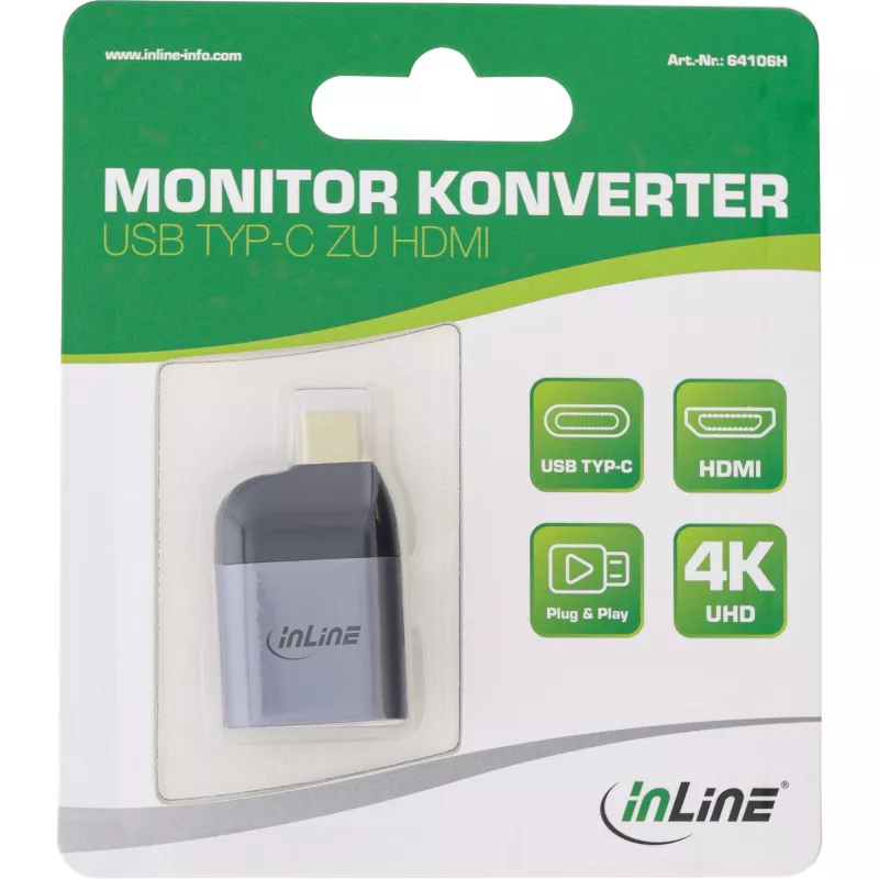 InLine Μετατροπέας οθόνης USB, USB-C αρσενικό σε HDMI υποδοχή θηλυκή, 4K60Hz