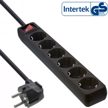Πολύπριζο InLine, 6 θέσεων Schuko CEE 7/3, μαύρο, 3 m
