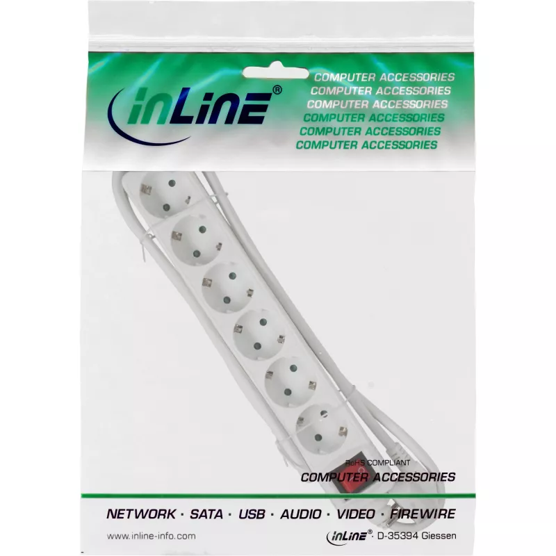 Πολύπριζο InLine 16461T 6 θέσεων Schuko CEE 7/3 λευκό 1,5m