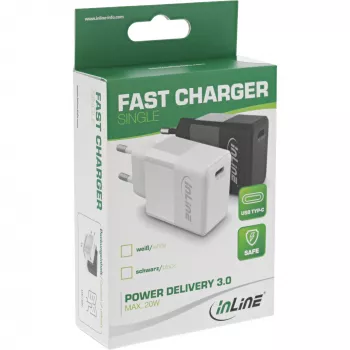 Φορτιστής USB PD InLine μονό USB-C, Power Delivery, 20W, λευκό