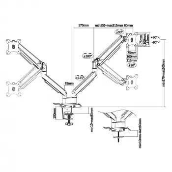 InLine βάση γραφείου με μηχανισμό ανύψωσης και USB/Ήχο, 2 οθόνες έως 81 cm (32 ίντσες), μαύρο