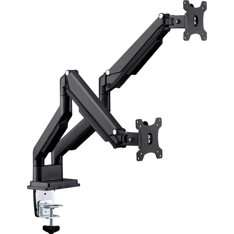 InLine βάση γραφείου με μηχανισμό ανύψωσης και USB/Ήχο, 2 οθόνες έως 81 cm (32 ίντσες), μαύρο