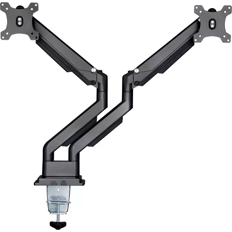 InLine βάση γραφείου με μηχανισμό ανύψωσης και USB/Ήχο, 2 οθόνες έως 81 cm (32 ίντσες), μαύρο