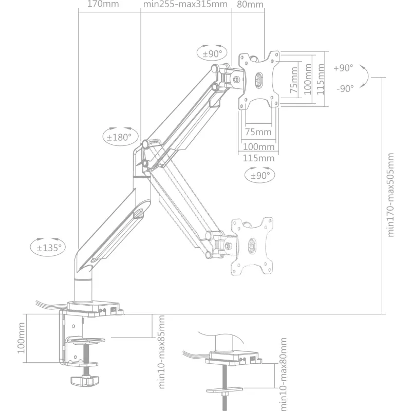 InLine βάση τραπεζιού με ανύψωση και USB/Ήχο έως max. 82 cm 32 ίντσες 9 kg