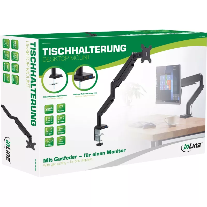InLine βάση τραπεζιού με ανύψωση και USB/Ήχο έως max. 82 cm 32 ίντσες 9 kg