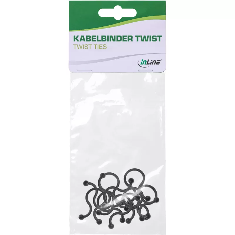Twist Ties InLine 22 mm, μαύρο, 10 τεμ. — σύνδεσμος καλωδίων/συρμάτων