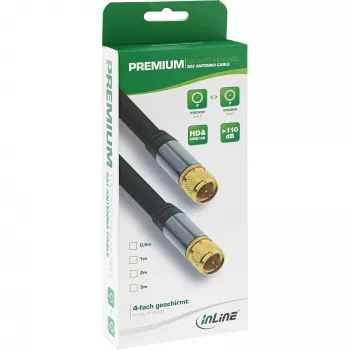 InLine Premium καλώδιο SAT, 4πλή θωράκιση, 2x F-βύσμα αρσενικό, >110 dB, μαύρο, 3 m