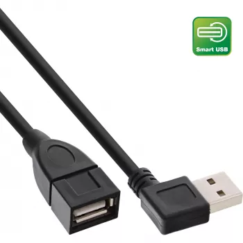 InLine καλώδιο USB 2.0 Smart γωνιακό + αναστρέψιμο Type-A βύσμα αρσενικό / υποδοχή θηλυκή μαύρο 1m