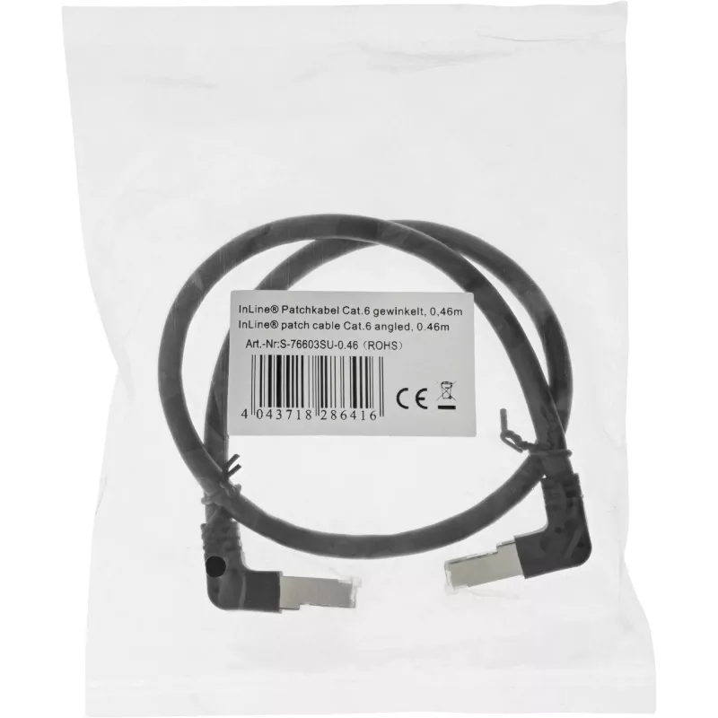 InLine καλώδιο patch, πάνω/κάτω γωνιακό, S/FTP (PiMf), Cat.6, μαύρο, 2,36 m